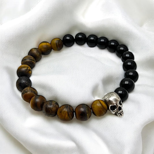 Armband med Tigeröga, Onyx & Döskalle
