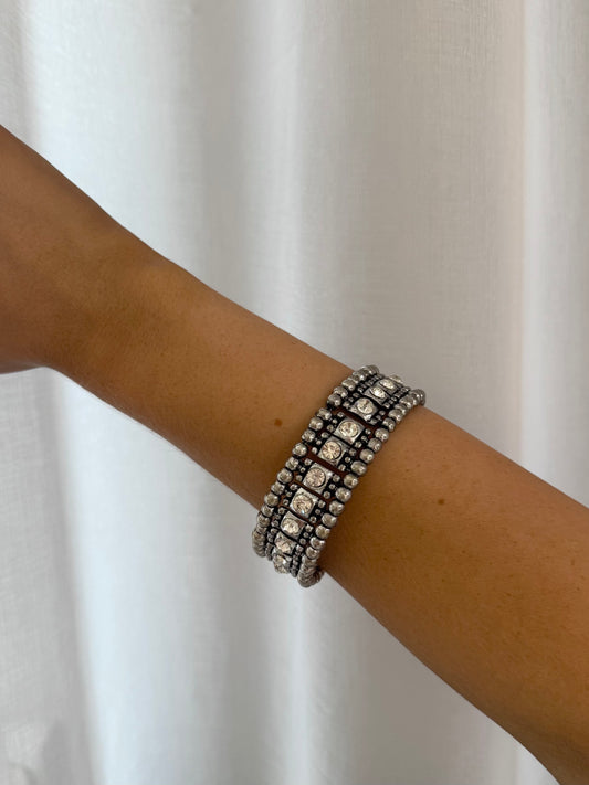 Elastiskt Armband med Kristalldekor och Metallpärlor